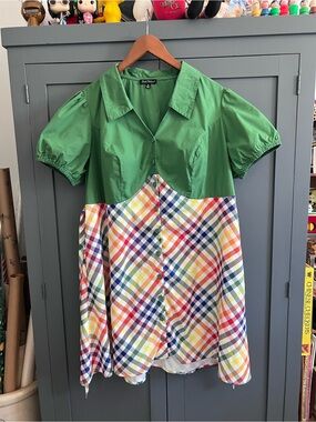 Retro looking Green Collared Two-Tone Plaid Women’s Dress